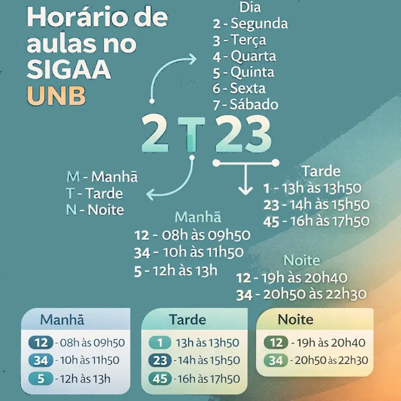 Figura explicativa dos códigos de dias e horários da oferta